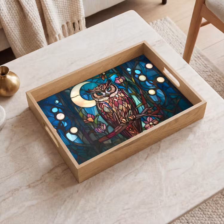 Uil - Mozaïek - Maan - Nacht Dienblad Rechthoek middel -sfeer1