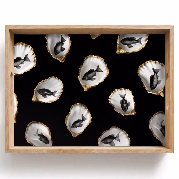 Oesters - Zwart - Vissen - Goud Dienblad Rechthoek middel -z3d_shopping