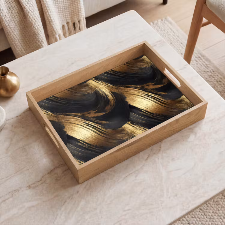Verfstreken - Abstract - Goud - Zwart Dienblad Rechthoek middel 911 -sfeer1