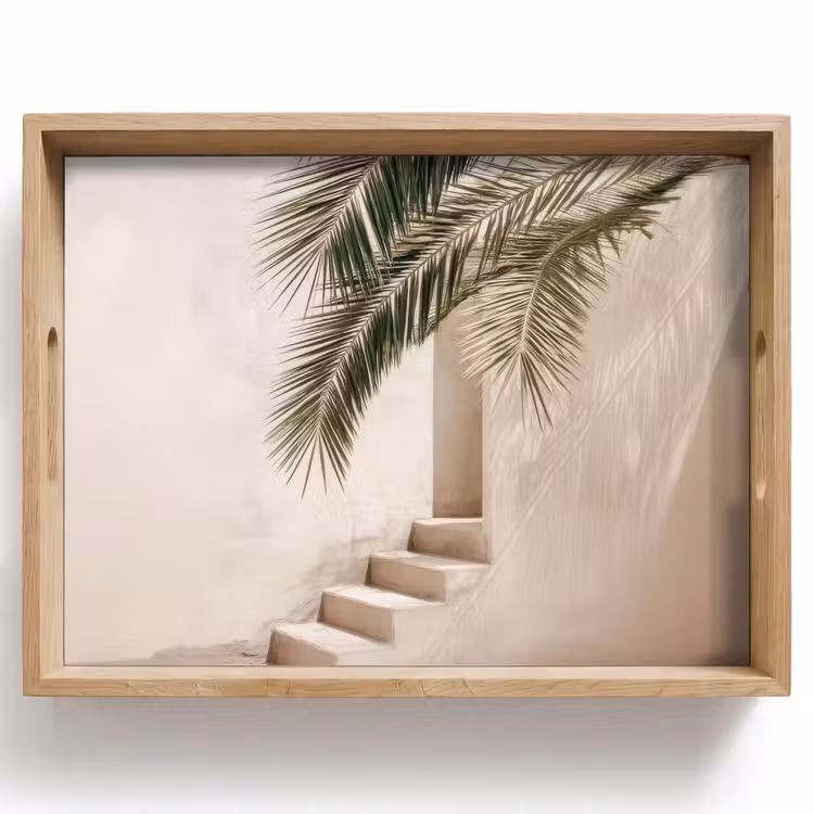 Palmboom - Schaduw - Trap - Beige Dienblad Rechthoek middel -z3d_shopping