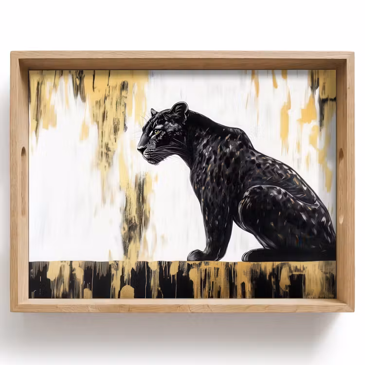 Panter - Zwart - Abstract - Goud Dienblad Rechthoek middel -z3d_shopping