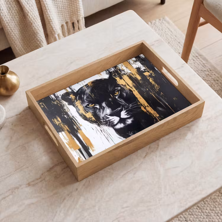 Panter - Zwart - Abstract - Verfstreken Dienblad Rechthoek middel -sfeer1