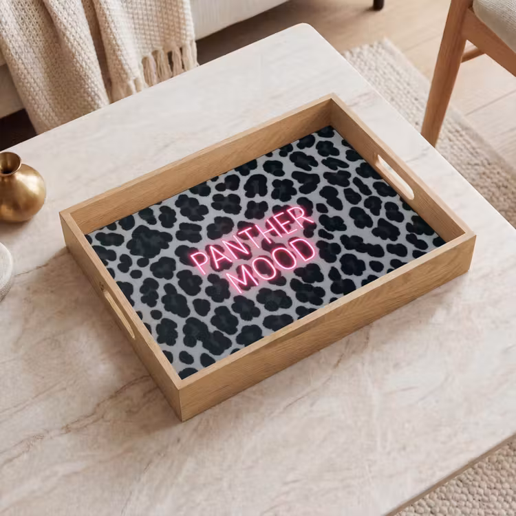 Panterprint - Zwart - Neonletters - Roze Dienblad Rechthoek middel -sfeer1