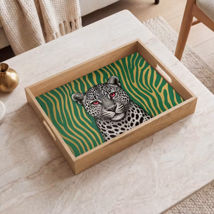Panter - Zebrapatroon - Groen Dienblad Rechthoek middel -sfeer1