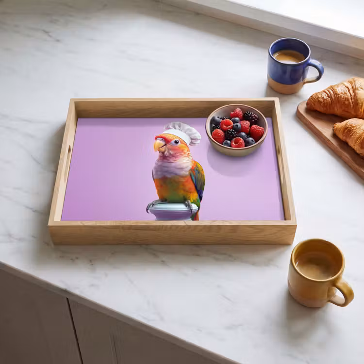 Papegaai - Koksmuts - Pilaar - Vogel Dienblad Rechthoek middel -sfeer2