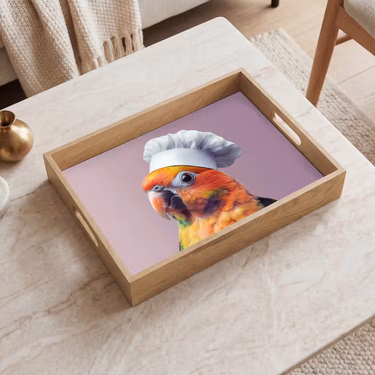 Papegaai - Koksmuts - Nieuwsgierig - Vogel Dienblad Rechthoek middel -sfeer1