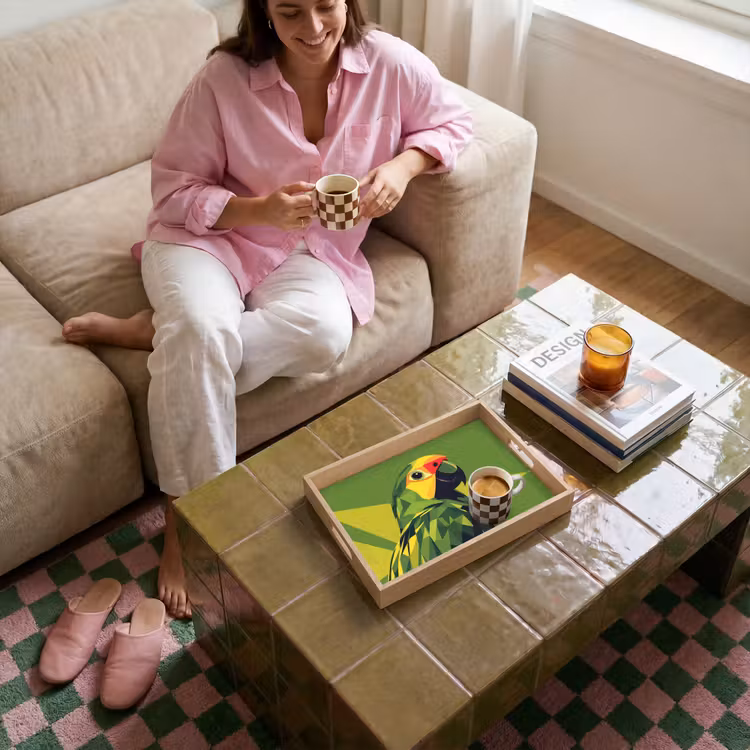 Papegaai - Groen - Snavel - Abstract Dienblad Rechthoek middel -sfeer3