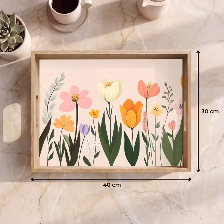 Pasteltinten - Bloemen - Illustratie Dienblad Rechthoek middel -USP_Formaat