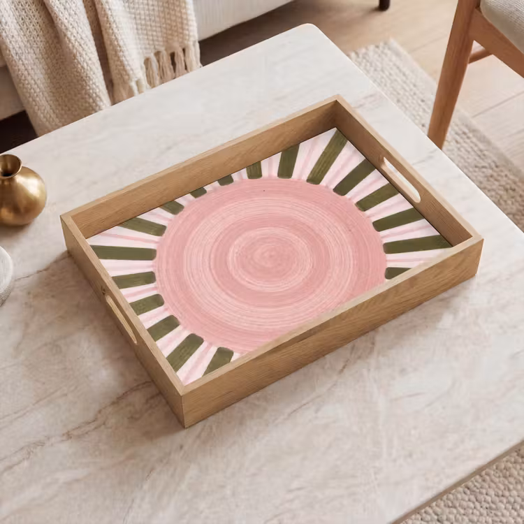 Patroon - Cirkel - Stralen - Abstract - Roze Dienblad Rechthoek middel -sfeer1