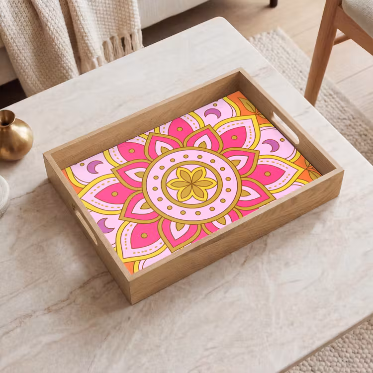Patroon - Bloemmotief - Decoratie - Abstract - Roze Dienblad Rechthoek middel -sfeer1