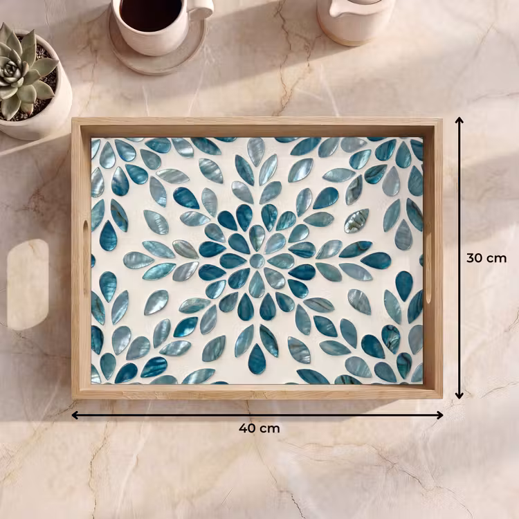 Patroon - Bladeren - Abstract - Modern - Turquoise Dienblad Rechthoek middel -USP_Formaat
