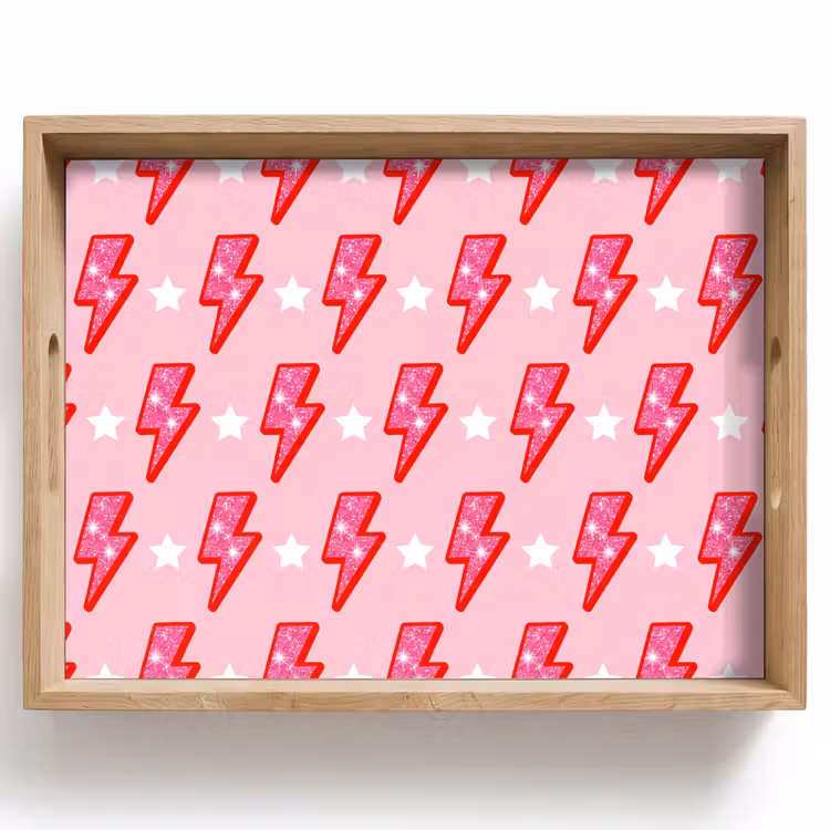 Patroon - Bliksem - Ster - Glitter - Roze Dienblad Rechthoek middel -z3d_shopping