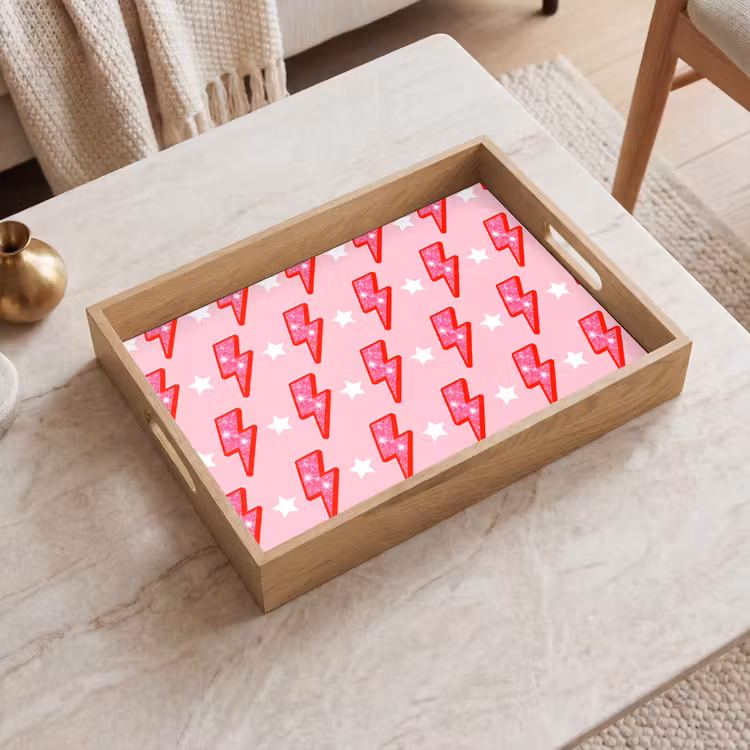 Patroon - Bliksem - Ster - Glitter - Roze Dienblad Rechthoek middel -sfeer1