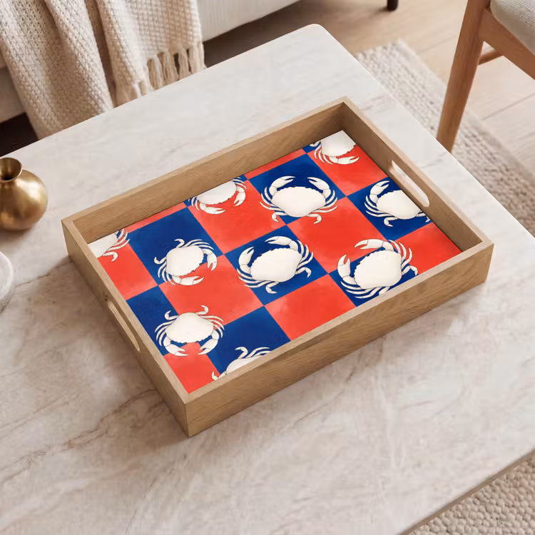 Patroon - Zeeleven - Rood - Blauw - Abstract Dienblad Rechthoek middel -sfeer1