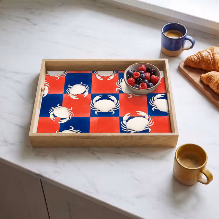 Patroon - Zeeleven - Rood - Blauw - Abstract Dienblad Rechthoek middel -sfeer2
