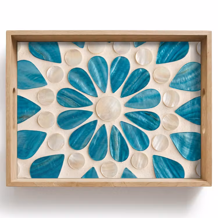 Patroon - Mozaïek - Schelpen - Abstract - Turquoise Dienblad Rechthoek middel -z3d_shopping