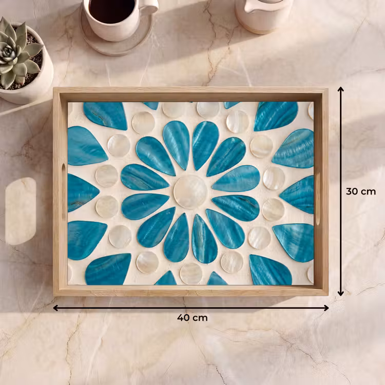 Patroon - Mozaïek - Schelpen - Abstract - Turquoise Dienblad Rechthoek middel -USP_Formaat