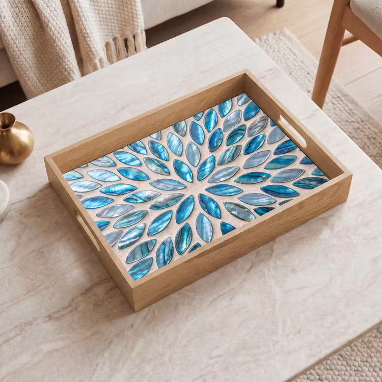 Patroon - Glans - Abstract - Blauw - Decoratie Dienblad Rechthoek middel -sfeer1