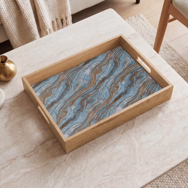 Patroon - Steen - Blauw Dienblad Rechthoek middel 911 -sfeer1