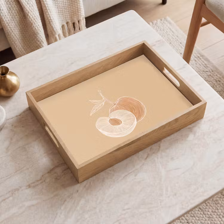 Perzik - Lijntekening - Pit - Beige Dienblad Rechthoek middel -sfeer1