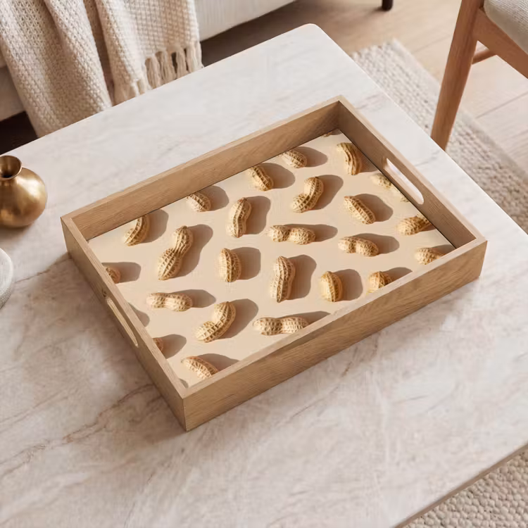 Pinda's - Patroon - Beige Dienblad Rechthoek middel -sfeer1
