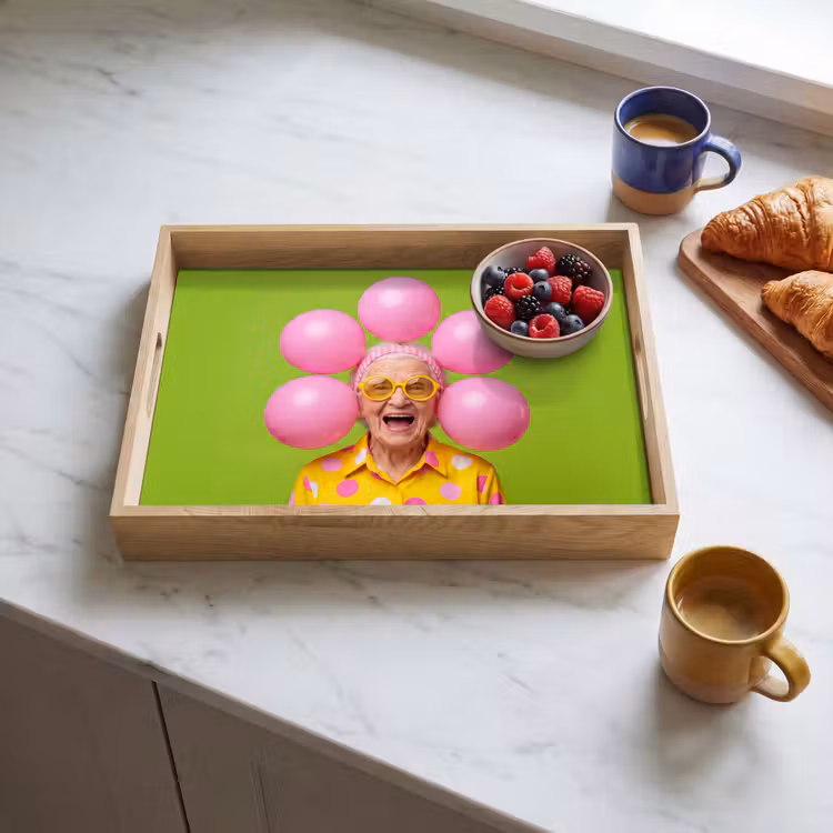 Mens - Ballonnen - Feest - Kleurrijk - Roze Dienblad Rechthoek middel -sfeer2