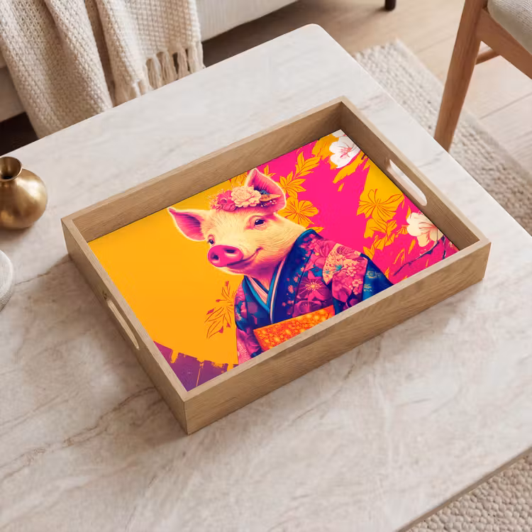 Varken - Bloemkroon - Kimono - Abstract Dienblad Rechthoek middel -sfeer1