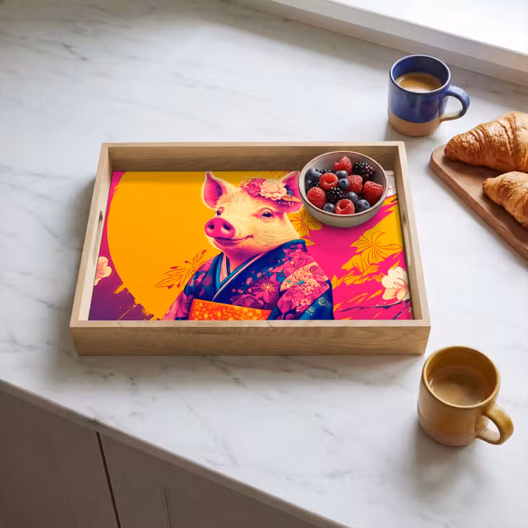 Varken - Bloemkroon - Kimono - Abstract Dienblad Rechthoek middel -sfeer2