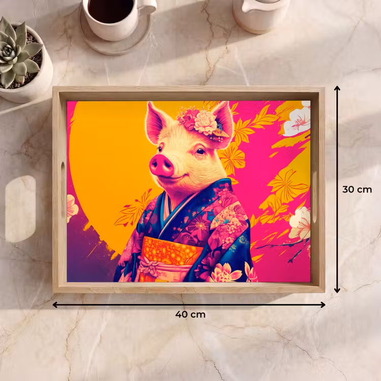 Varken - Bloemkroon - Kimono - Abstract Dienblad Rechthoek middel -USP_Formaat
