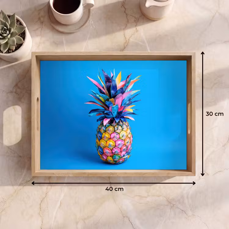 Ananas - Blauw - Tropisch - Vrolijk Dienblad Rechthoek middel -USP_Formaat