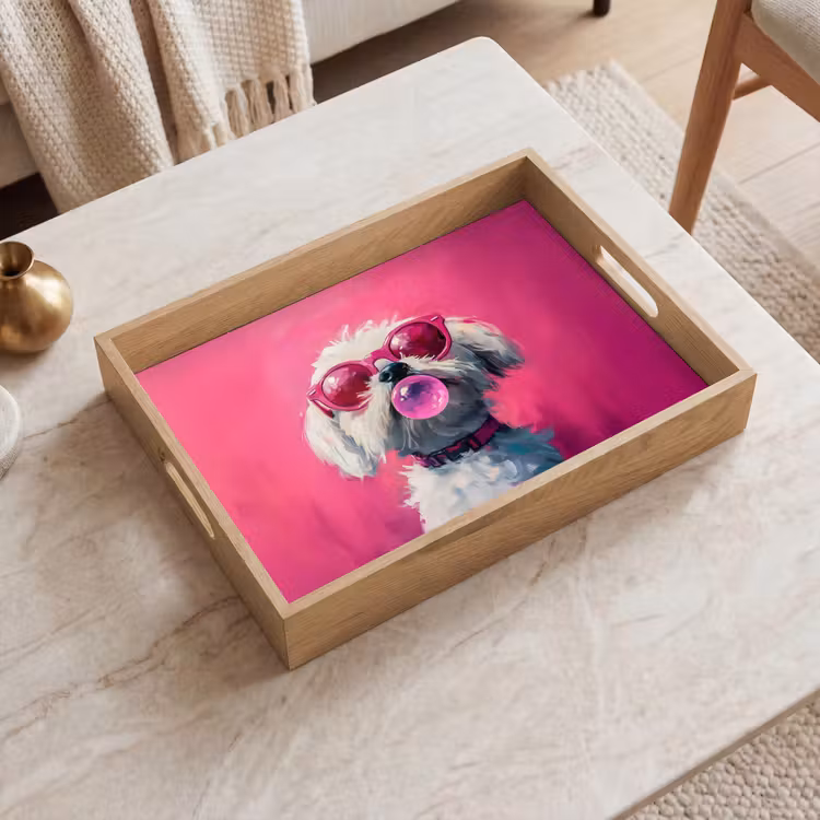 Pink - Hond - Bubbel Dienblad Rechthoek middel -sfeer1
