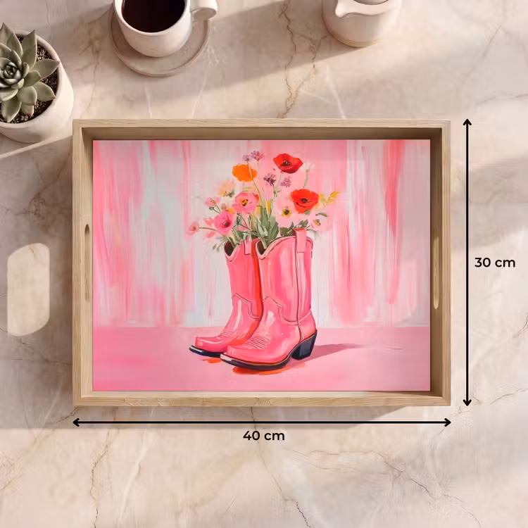 Roze - Bloemen - Cowboy Dienblad Rechthoek middel -USP_Formaat