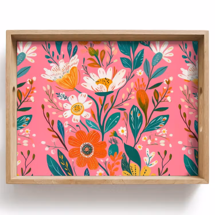 Roze - Bloemen - Wit - Oranje Dienblad Rechthoek middel -z3d_shopping