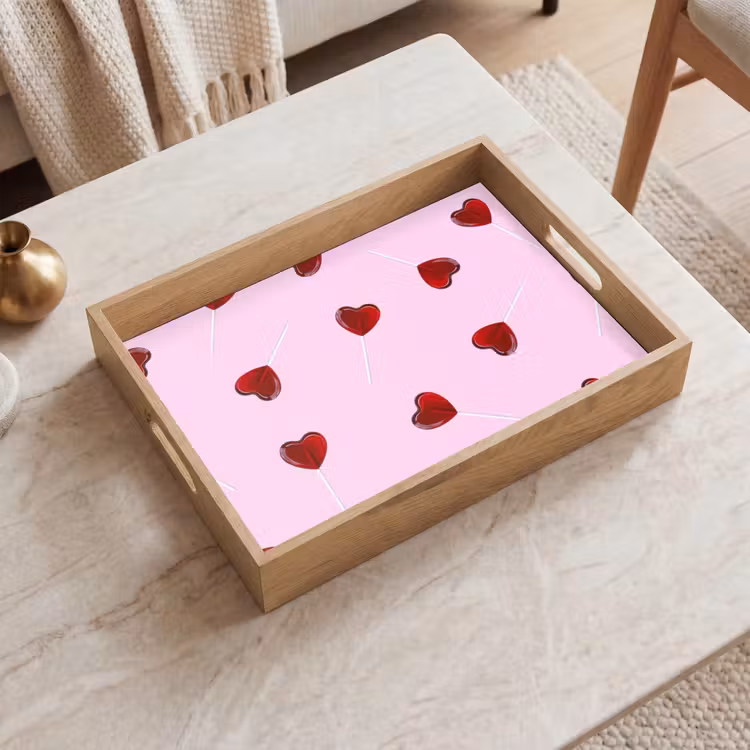 Roze - Hart - Lolly - Snoep Dienblad Rechthoek middel -sfeer1