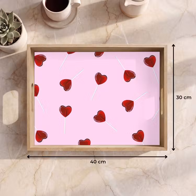Roze - Hart - Lolly - Snoep Dienblad Rechthoek middel -USP_Formaat