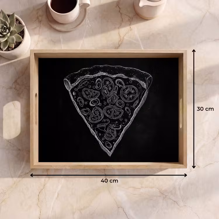Pizzapunt - Toppings - Krijttekening Dienblad Rechthoek middel -USP_Formaat