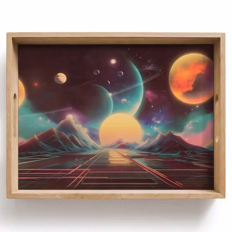 Planeten - Neon - Berglandschap - Zon Dienblad Rechthoek middel -z3d_shopping