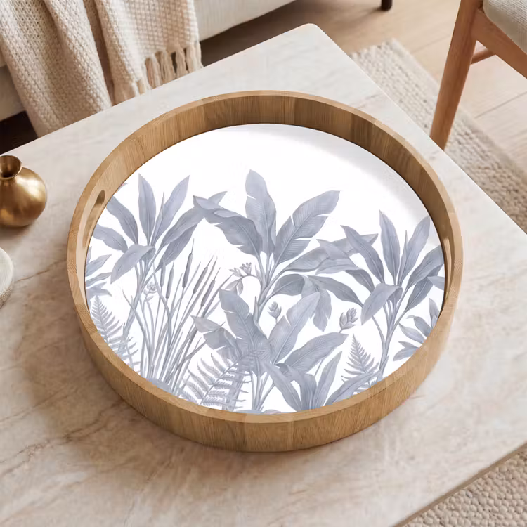 Planten - Bladeren - Natuur - Grijs Dienblad Rond middel -sfeer1
