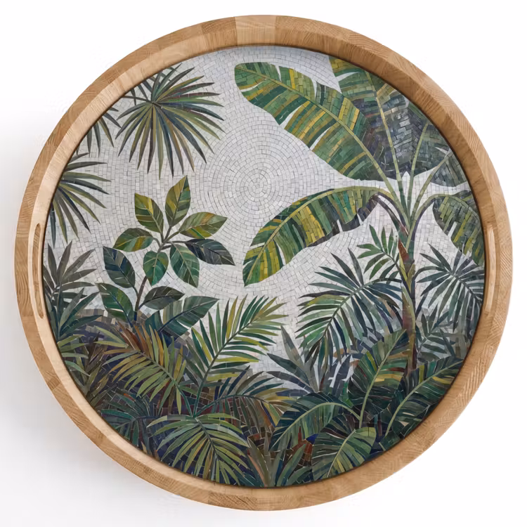Planten - Tropisch - Mozaïek - Groen - Natuur Dienblad Rond middel -z3d_shopping