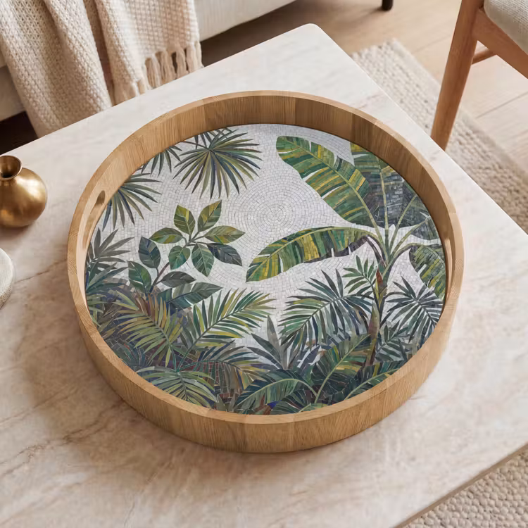 Planten - Tropisch - Mozaïek - Groen - Natuur Dienblad Rond middel -sfeer1