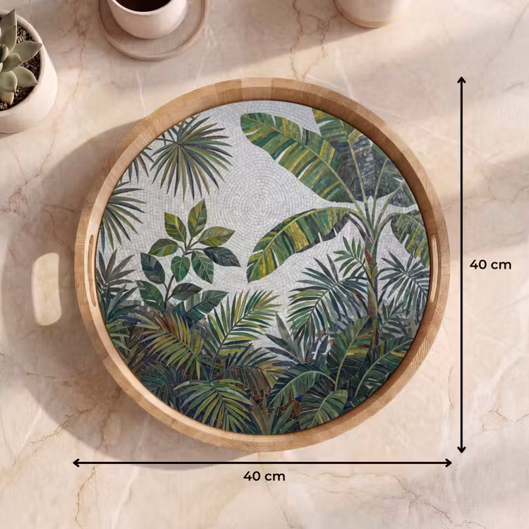 Planten - Tropisch - Mozaïek - Groen - Natuur Dienblad Rond middel -USP_Formaat