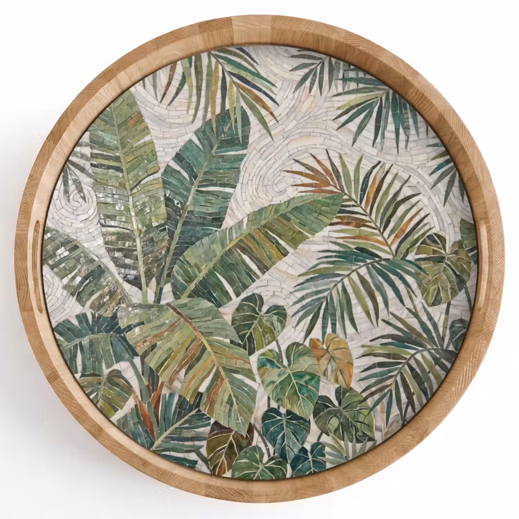 Planten - Tropisch - Mozaïek - Natuur - Groen Dienblad Rond middel -z3d_shopping