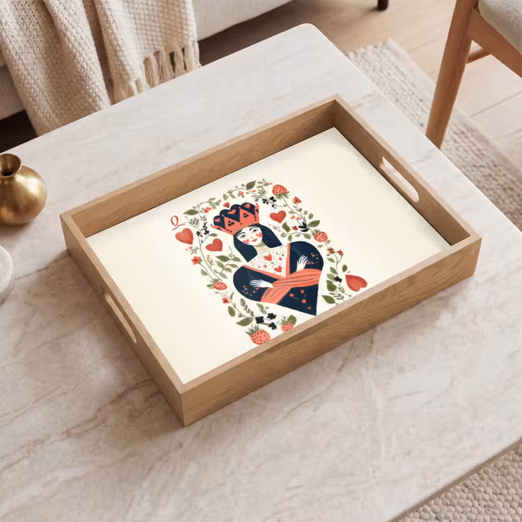 Speelkaart - Hartenkoningin - Bloemen - Hartjes Dienblad Rechthoek middel -sfeer1