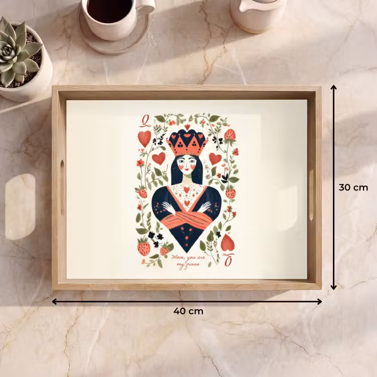 Speelkaart - Hartenkoningin - Bloemen - Hartjes Dienblad Rechthoek middel -USP_Formaat