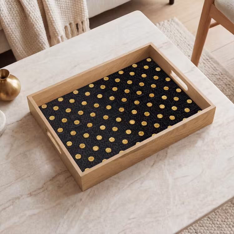 Polka Dot - Stippen - Goud - Zwart Dienblad Rechthoek middel 911 -sfeer1