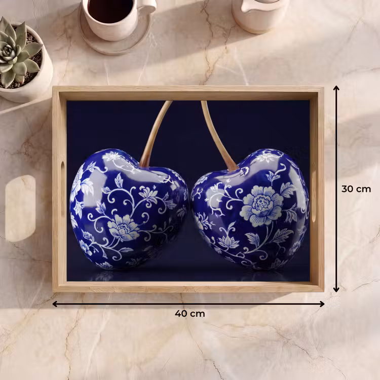 Porselein- Kersen - Delfts - Blauw Dienblad Rechthoek middel -USP_Formaat