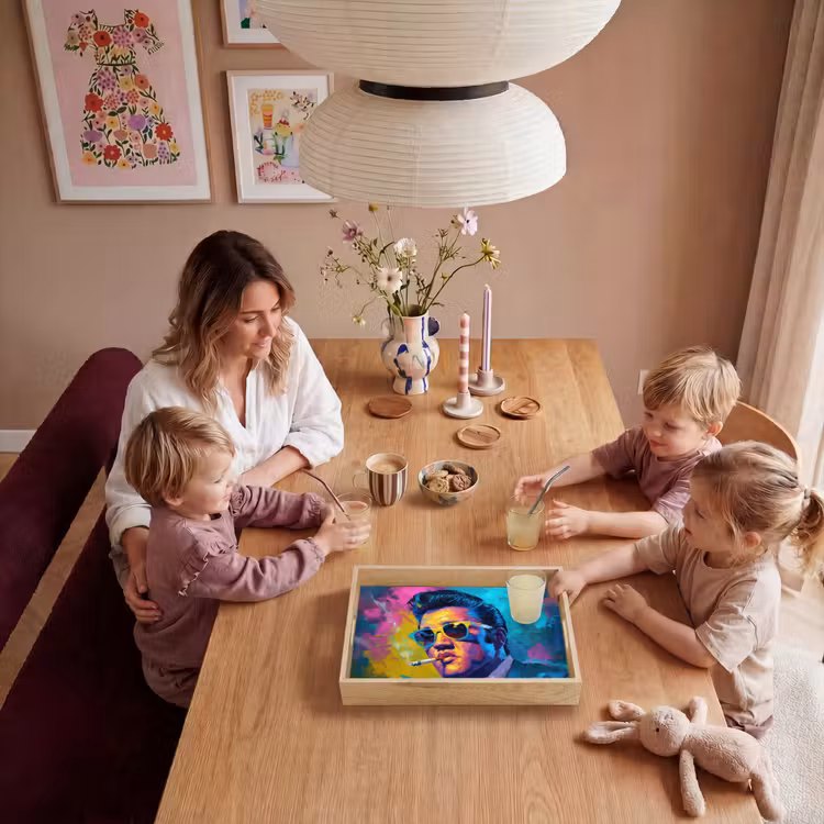 Portret - Sigaret - Kleurrijk - Bril Dienblad Rechthoek middel -sfeer4