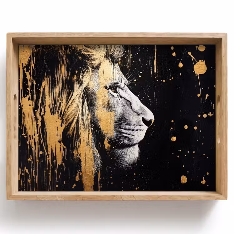 Portret - Leeuw - Abstract - Goud Dienblad Rechthoek middel -z3d_shopping