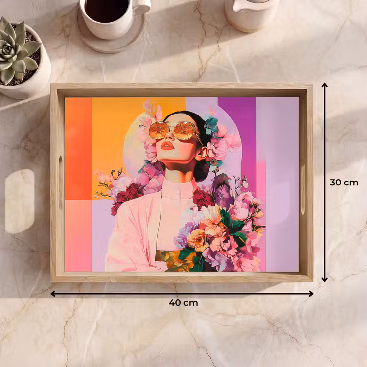Portret - Vrouw - Abstract - Bloemen Dienblad Rechthoek middel -USP_Formaat