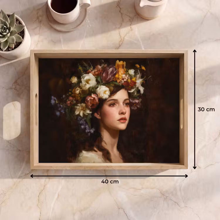 Portret - Vrouw - Bloemen Dienblad Rechthoek middel -USP_Formaat